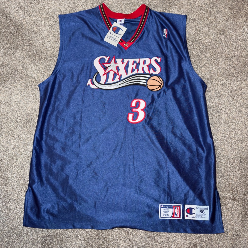 Champion Allen Iverson Philadelphia 76ers NBA Jersey Royal Blue Size 56 3XL NEW